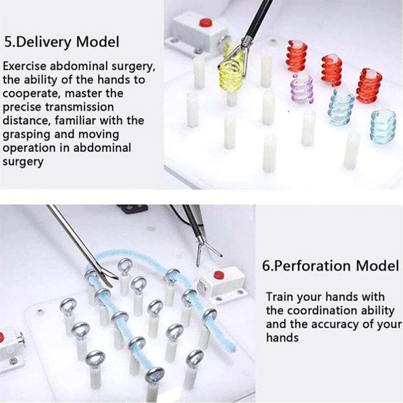 Coffret de formation en chirurgie laparoscopique avec 4 instruments chirurgicaux et 6 modules de formation, for étudiants en médecine et en soins infirmiers.