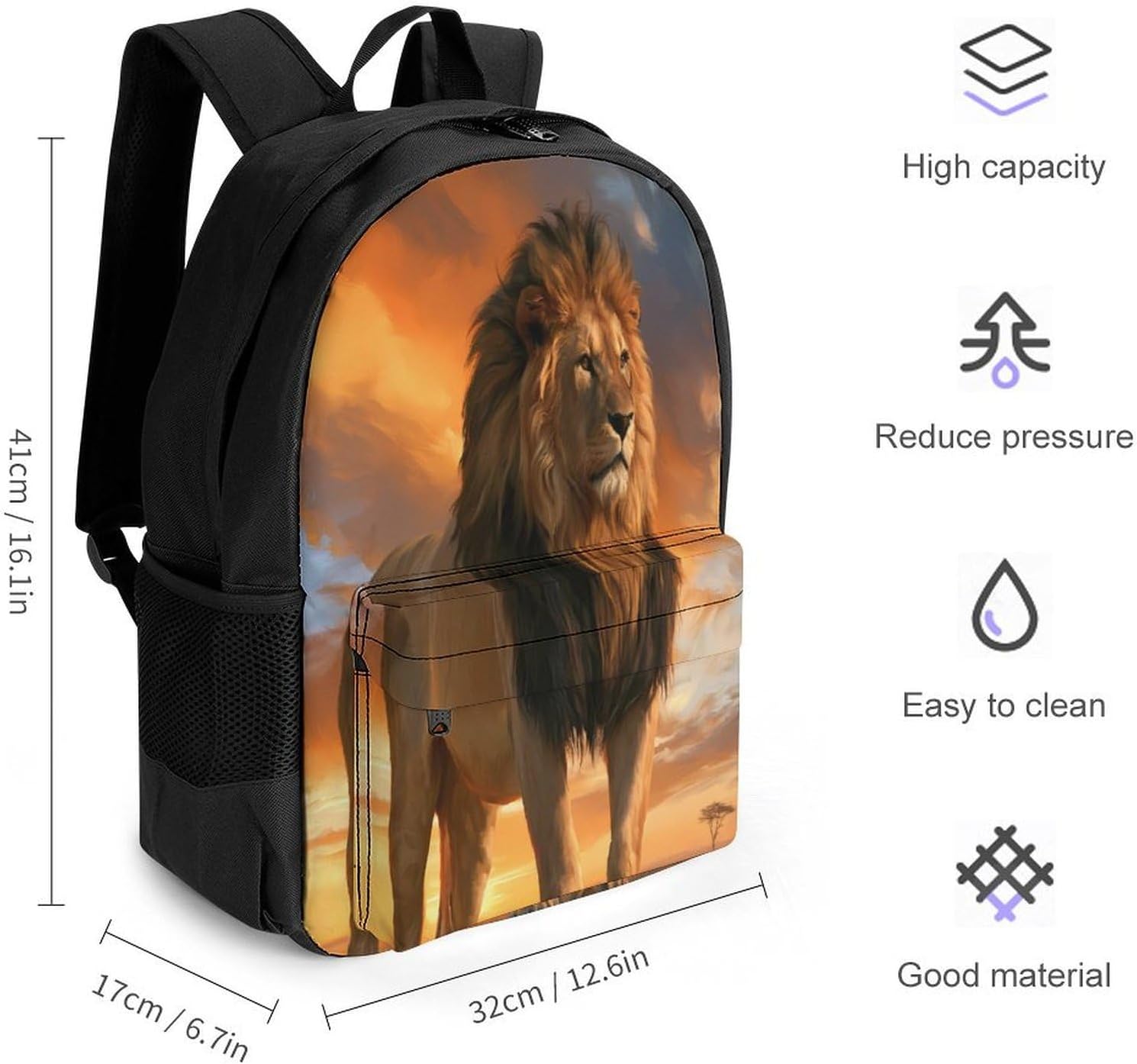 Savanna Male Lion Sunset Backpack Lightweight Backpacks Work Bag