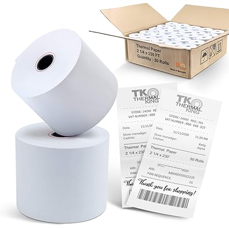 TK Thermal King, 2-1/4" x 230' Thermal Credit Card Paper Receipt Paper Compatible with Verifone VX610 Nurit 8020 Ingenico iWL255 and More(50 Rolls)