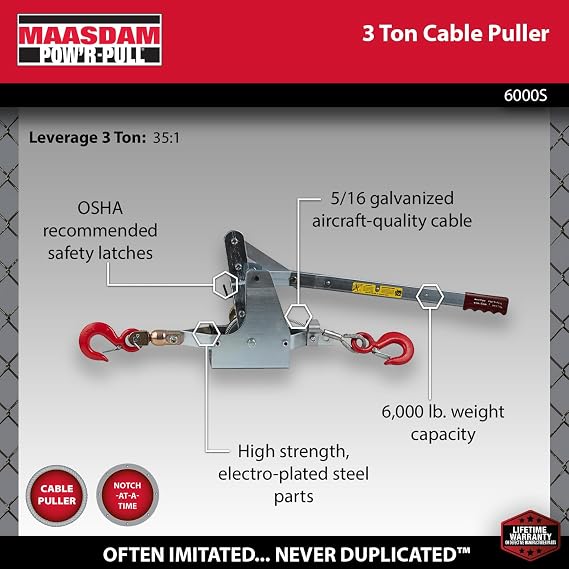 Maasdam - 3 Ton Cable Puller (12' Cable) (6000S)