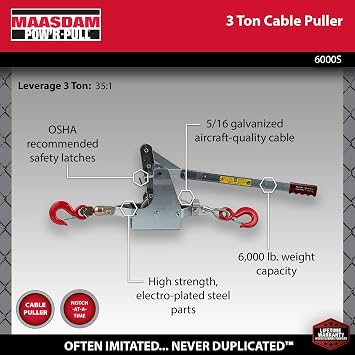 Maasdam - 3 Ton Cable Puller (12' Cable) (6000S)