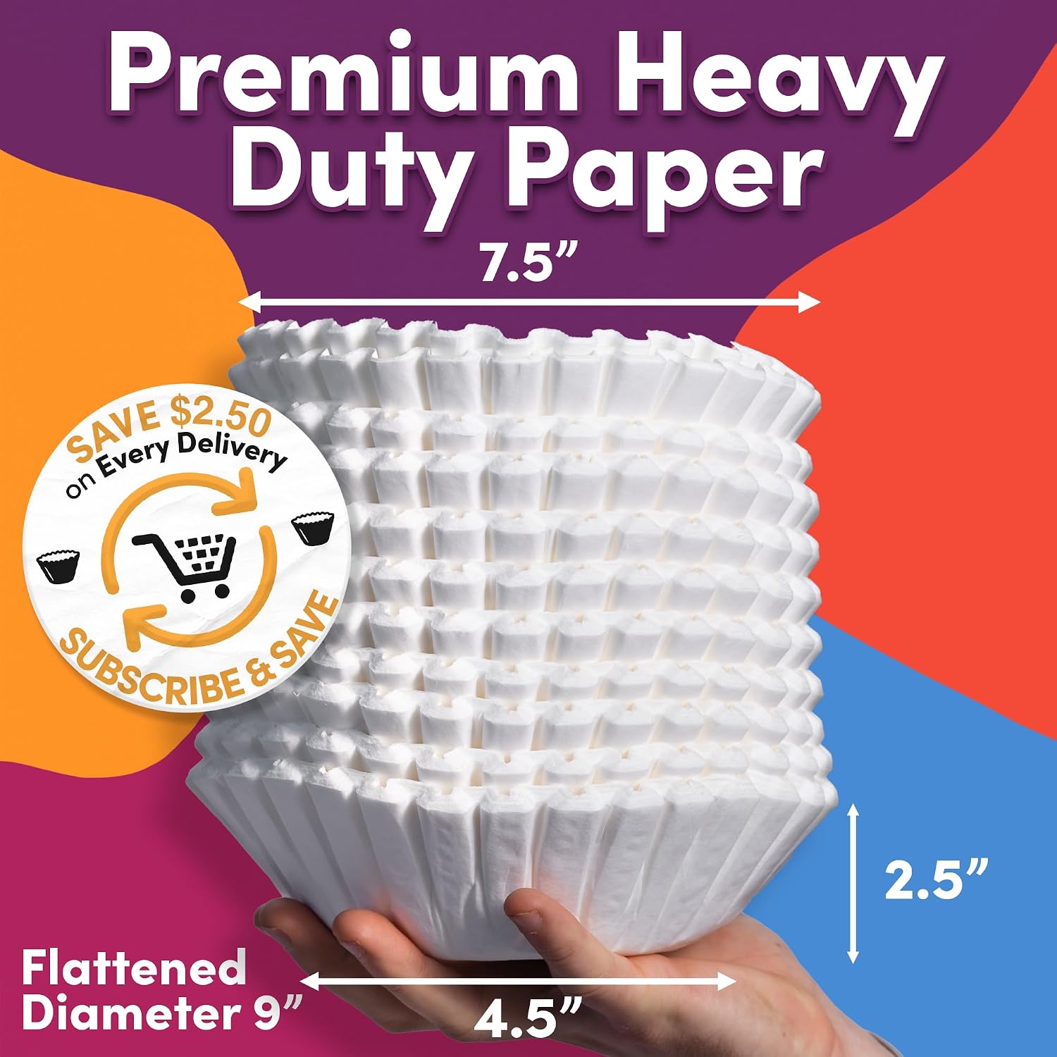 12 Cup Basket Coffee Filters (7.5” Top x 2.5” Height) – Fits 6.5” Brew Baskets – Commercial Coffee Maker Filters, Bunn-Style, Heavy Duty Paper, No Overflow – 500 Count