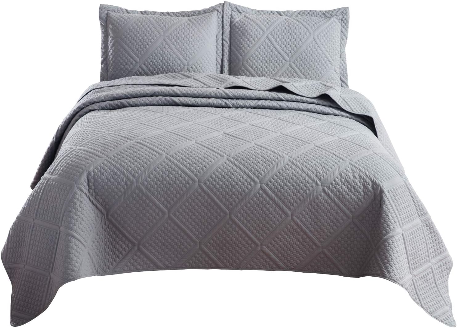 Bedsure 2-Piece Reversible Quilt Set - Geometric Pattern, Twin Quilt (68x86 Inches) with 1 Sham - Soft Microfiber Lightweight All-Season Coverlet Bedspread Bed Cover Machine Washable, Grey