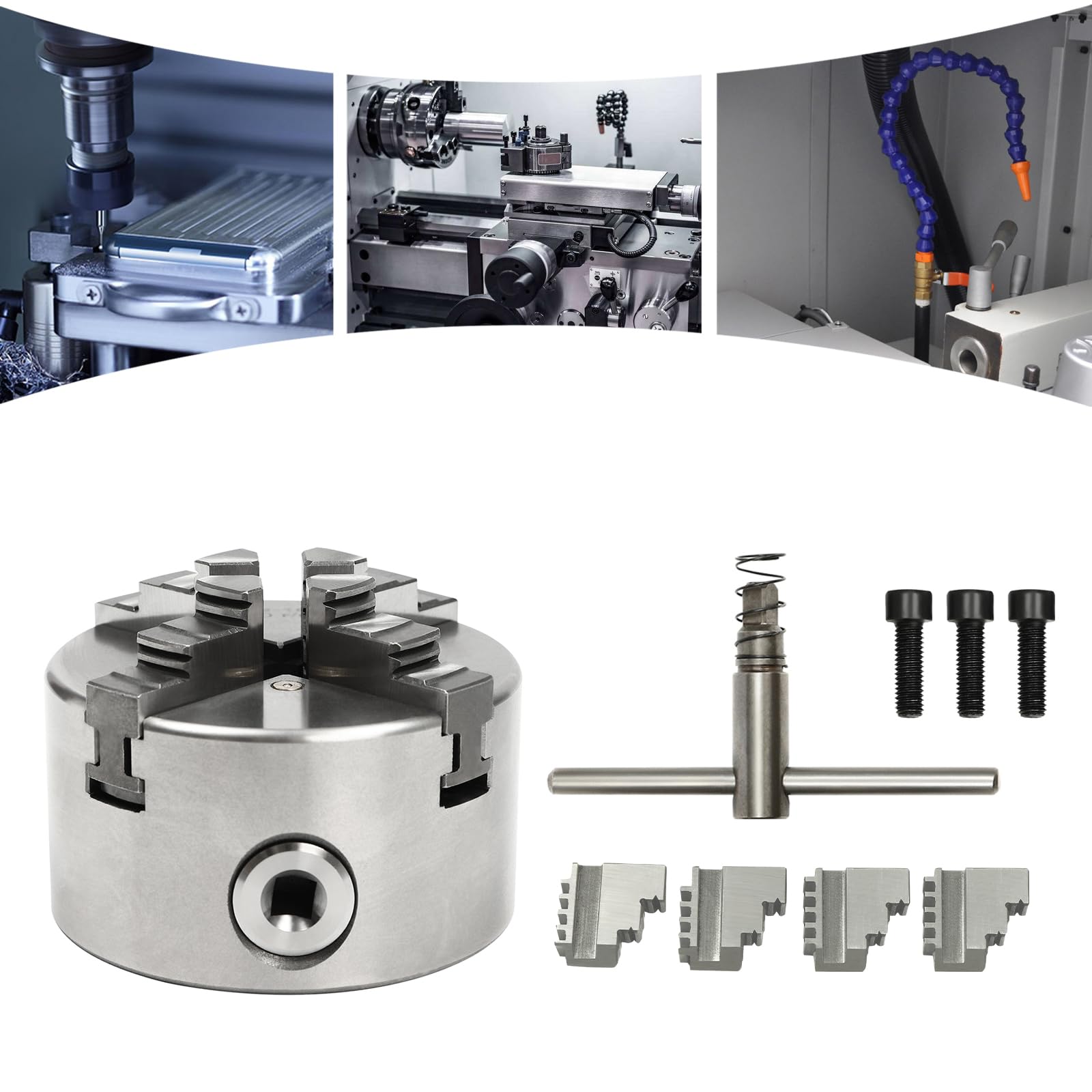 4 Backenfutter Ø 80 mm Vierbackenfutter Präzisions Stahl Drehbank Lathe Chuck, Positiver Backenklemmbereich 2-22 mm, selbstzentrierend Drechselfutter