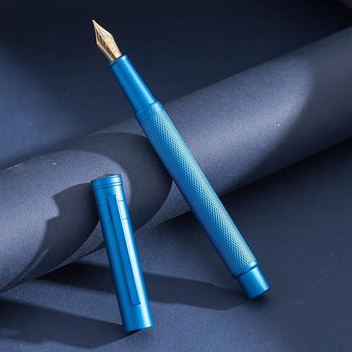 Miniatura 44 de Hongdian Black Forest - Pluma estilográfica de punta media, diseño clásico con convertidor y estuche de metal Negro -,Azul,Latón,Fibra de