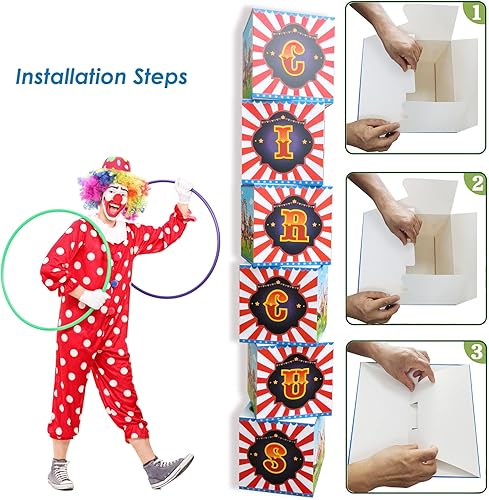 Miniatura 5 de Decoraciones de fiesta temática de circo, juego de 6 piezas, cajas de regalo grandes para fiesta de circo, decoraciones de fiesta temática de