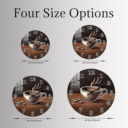 Miniatura 5 de Relojes de madera para paredes de 10 pulgadas  Reloj de pared de taza de café a pilas  Relojes de pared rústicos silenciosos sin tictac para cocina,