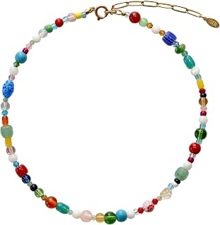 SOKAL Waterproof Beaded Gemstone Necklaces for Women, Boho Colorful Bead Choker Necklace, Natural Stone Handmade Summer Jewelry for Beach Jewelry Gift