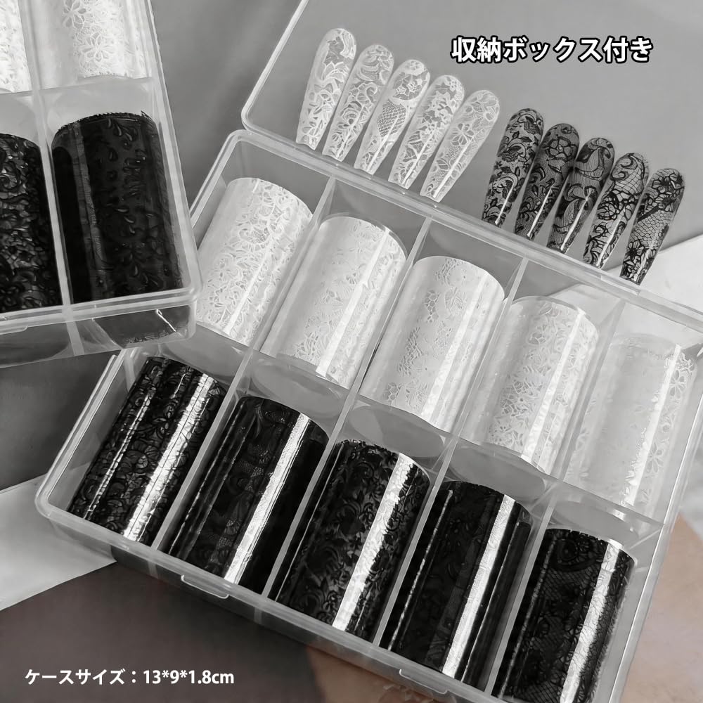 Amazon.co.jp: ネイル転写ステッカー レース柄 全10種類 黒白 転写