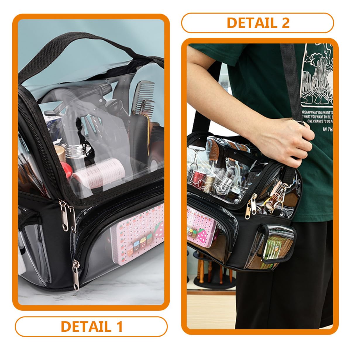 Borsa da Parrucchiere in PVC Nero per Attrezzi, Forbici e Clip