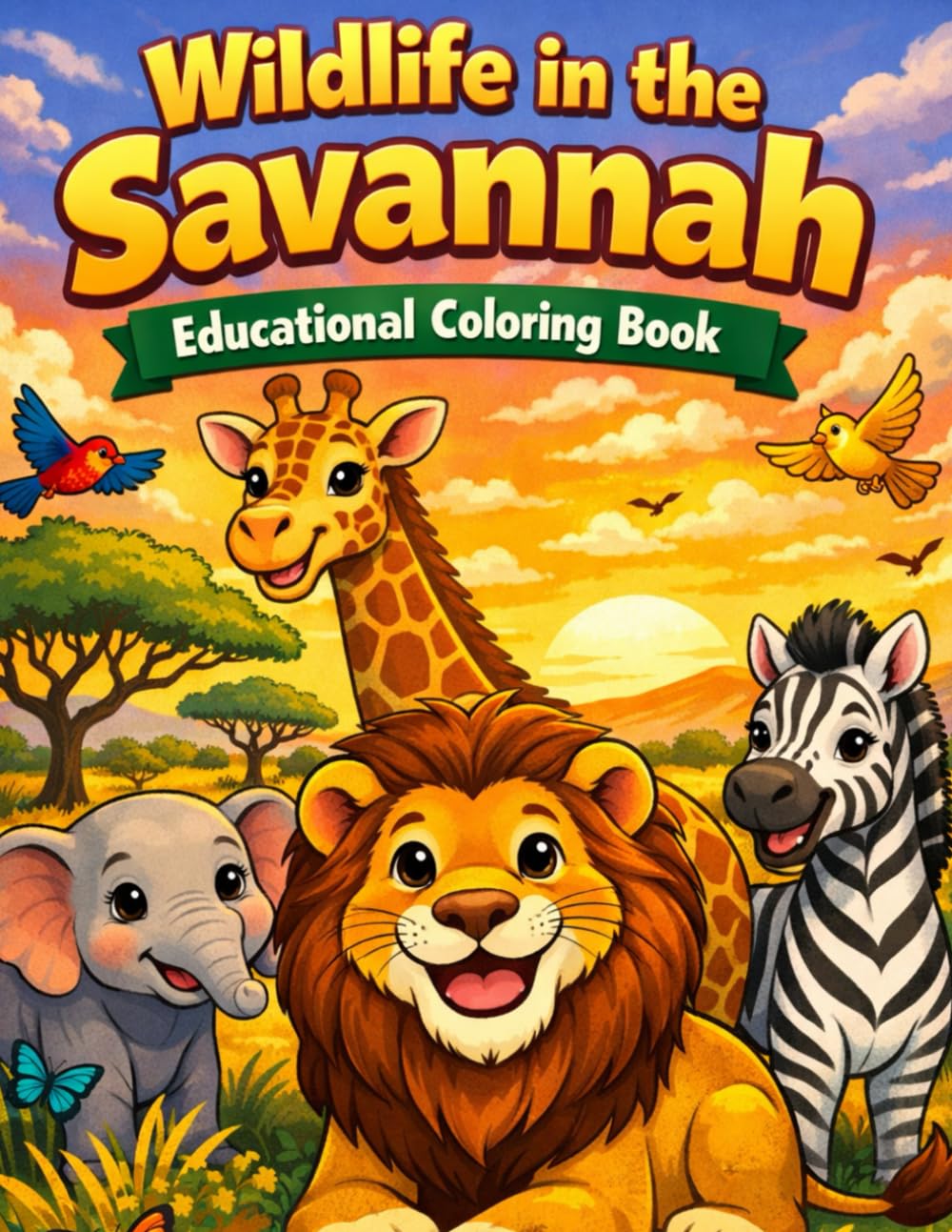 Wildlife in the Savannah-Educational Coloring Book: Fun and Educational Safari Adventure for Curious Kids (Wildlife of the World-Educational Coloring Book)