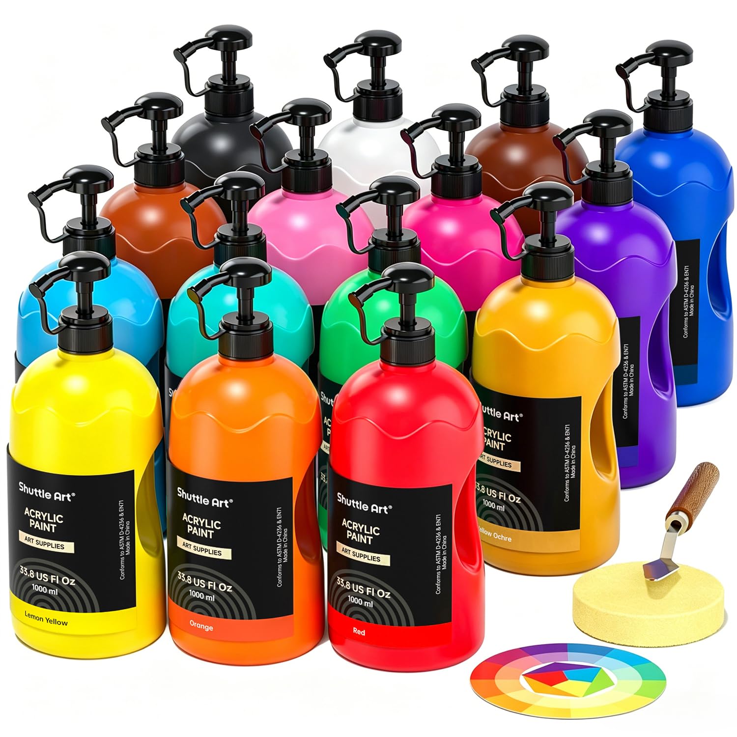 Amazon.com: Shuttle Art 15 Colors Acrylic Paint Set, 33.8oz/1000ml