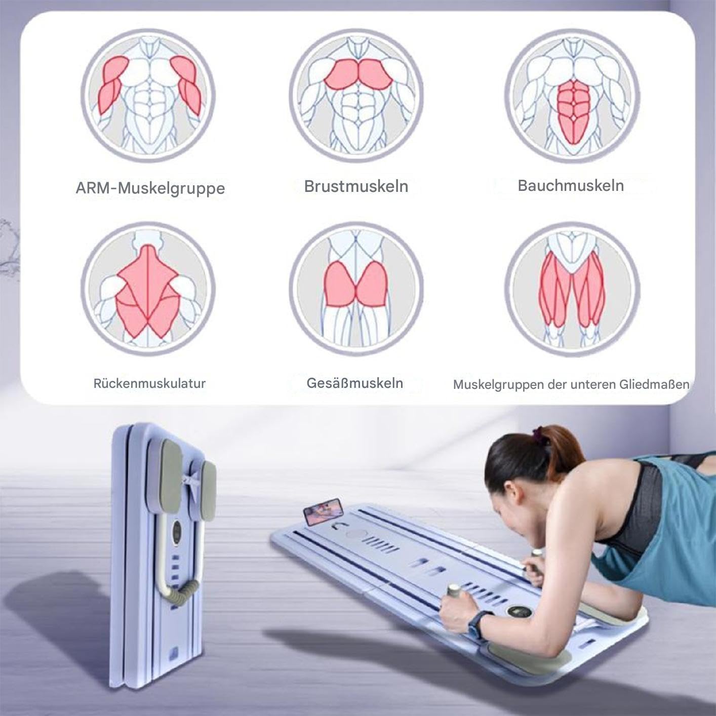 Tabla de pilates portátil – Dispositivo de entrenamiento, tabla de fitness – para apartamento, hotel, gimnasio, salón, hogar, interior, lugar de trabajo, garaje
