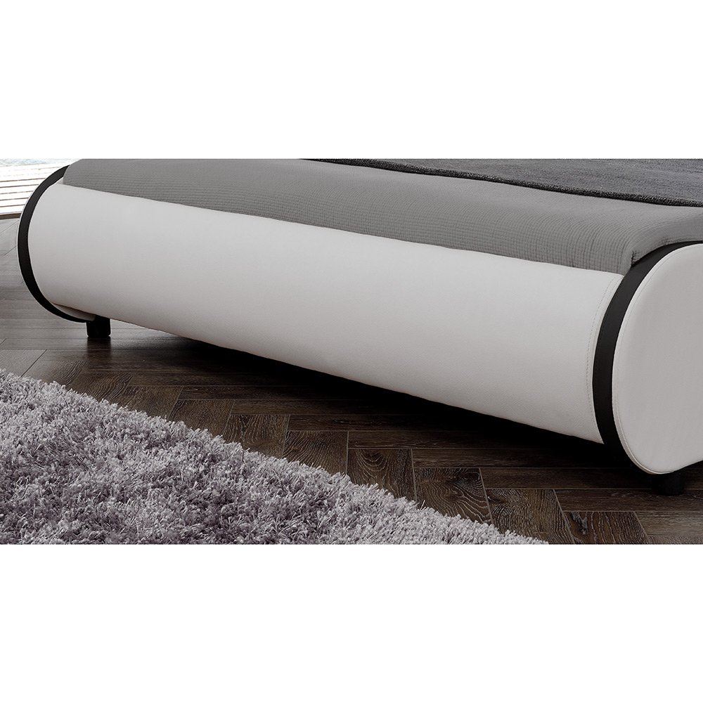 Corium Struttura Letto Imbottito a Testiera Alta con Illuminazione a LED e Telecomando Letto Francese 140x200 cm Bordi Curvi Rivestimento in Similpelle - Bianco