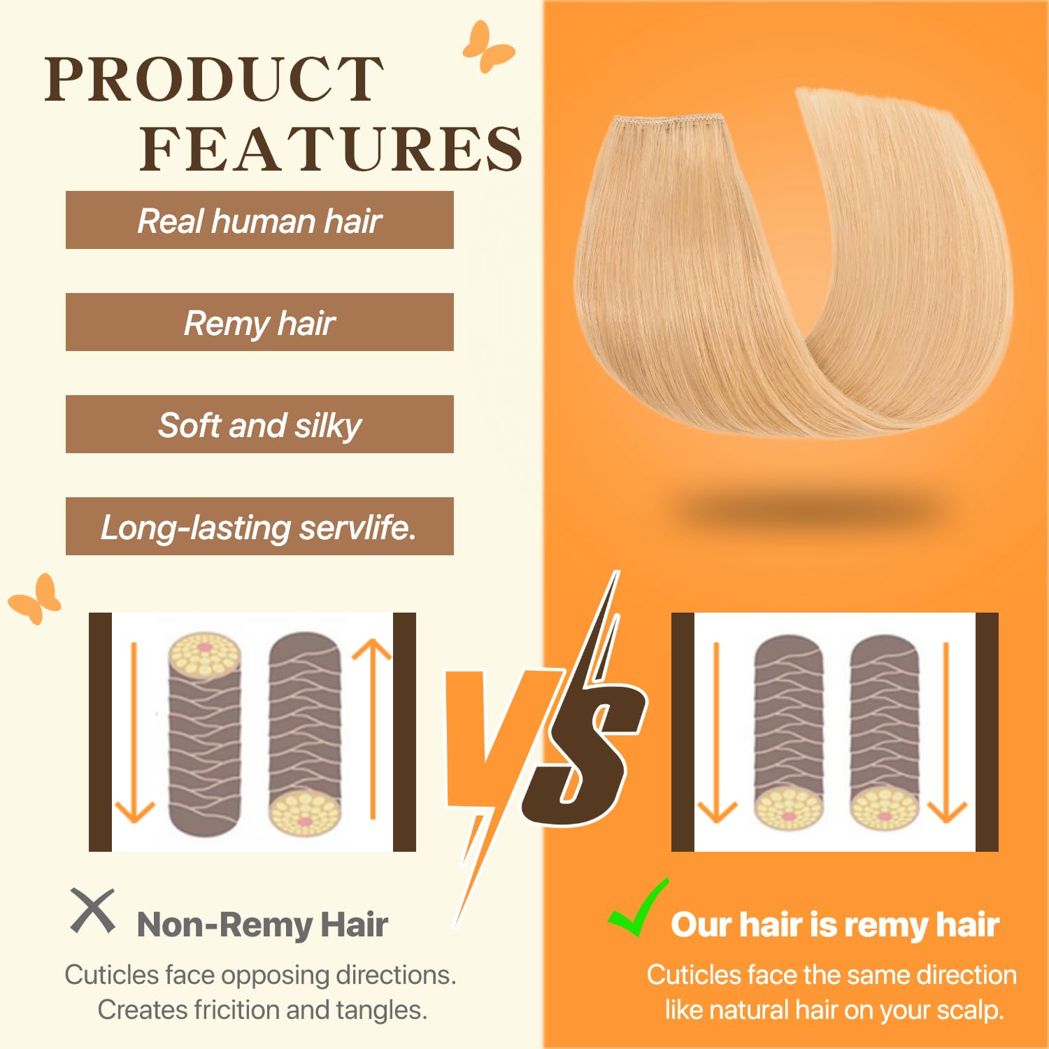 TESS Halo & Clip in Hair Extension 100% Real Human Hair Wig One Piece Adjustable Invisible Transparent Wire with 2 Secure Clips for Women UK #24 Natural Blonde 16 inch 65g - Image 2