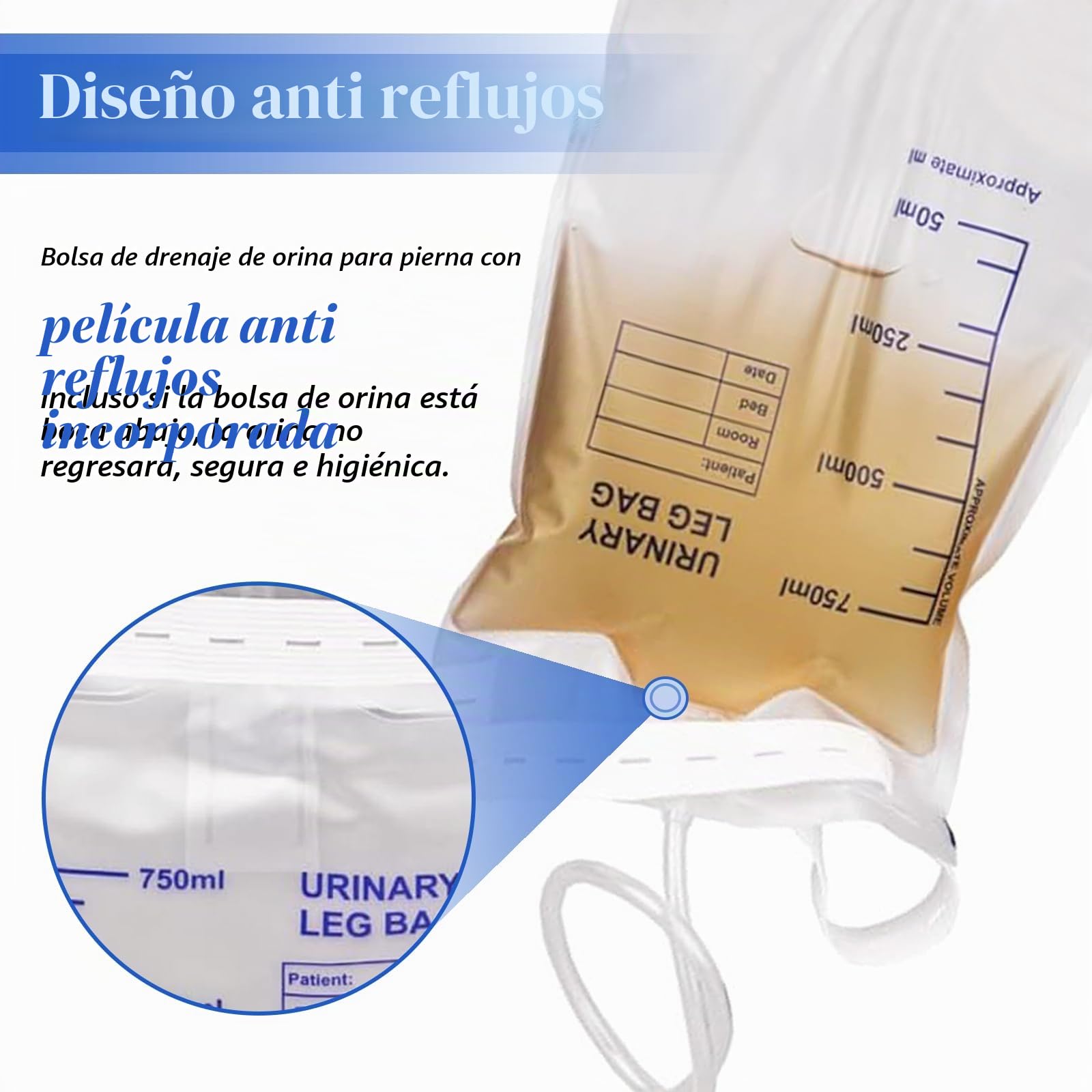 10pcs Bolsa de Orina de 750ml, Bolsas de Drenaje Orina con Película Antirreflujo, Bolsa de Recogida de Orina Bolsa de Drenaje con Válvula, Drenaje y Correas de Tela