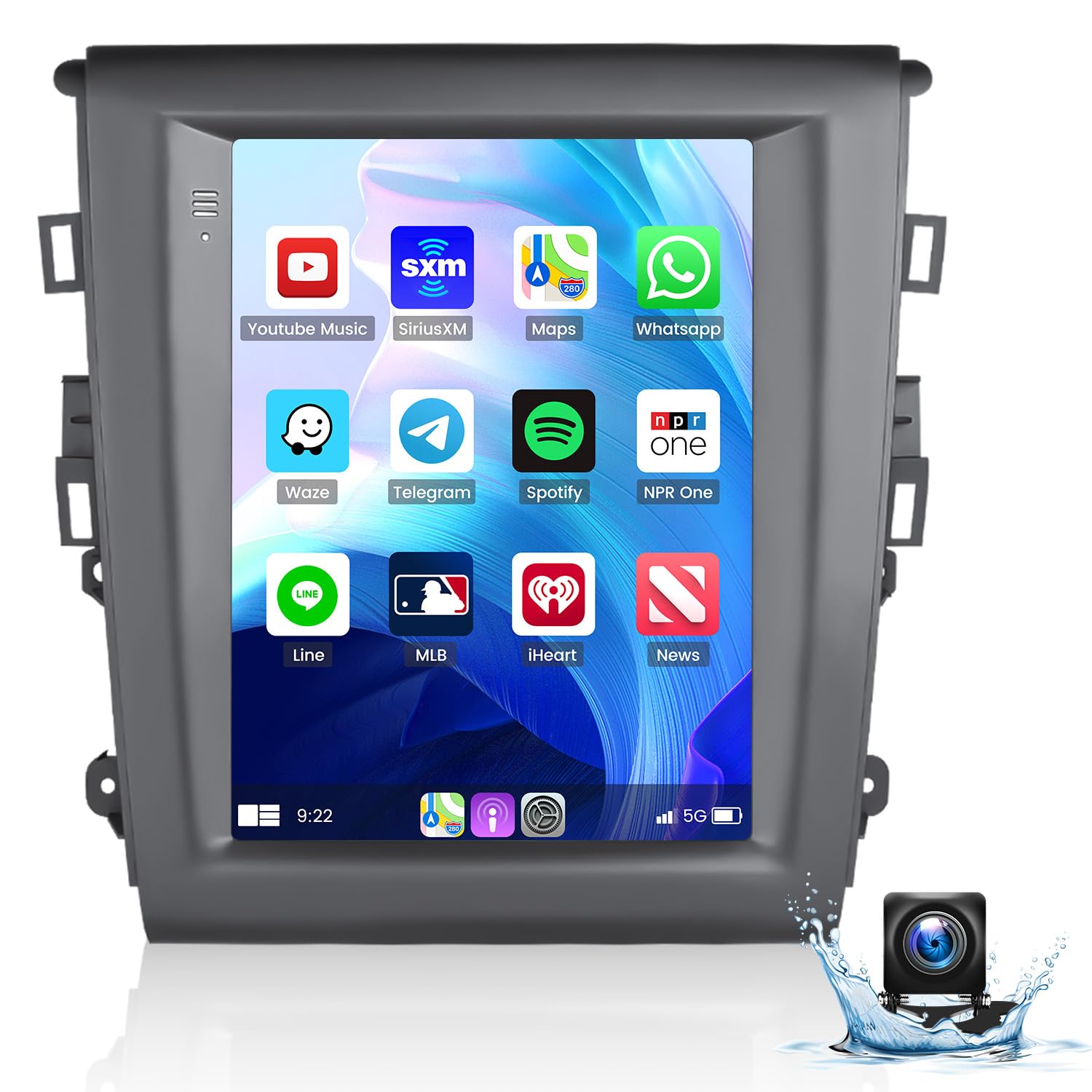 2+64G Android Car Stereo for Ford Fusion Mondeo 2013-2019 (Auto A/C) with Apple Carplay Android Auto 9.7 inch Touch Screen FM RDS HiFi Bluetooth WiFi GPS+AHD Camera & MIC