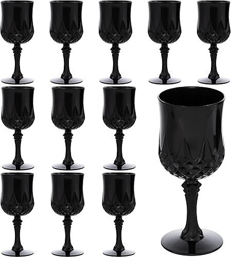 Miniatura 13 de JLYLOL Copas de Vino Vintage de Plástico 7OZ Copas de Plástico Vintage Vasos para Beber 24PCS Cristalería Retro para Bodas Copas de Agua Negro