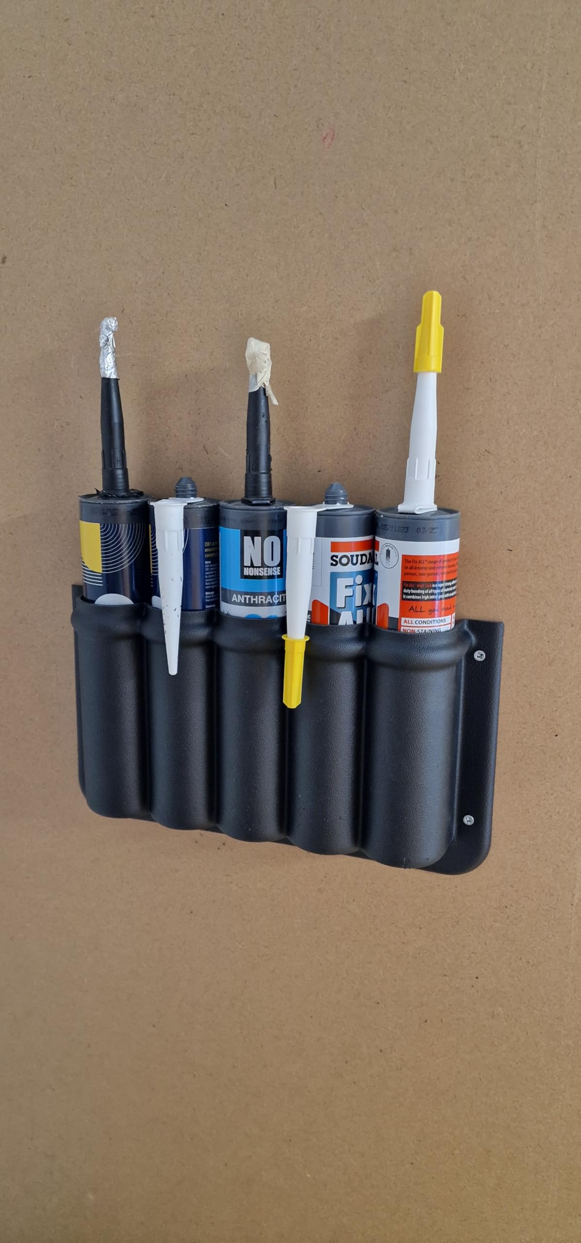 5 Tube Holder for Silicone Sealant, Mastic, Caulk and Adhesive Tubes, Wall Mountable Van, Workshop and Garage Storage