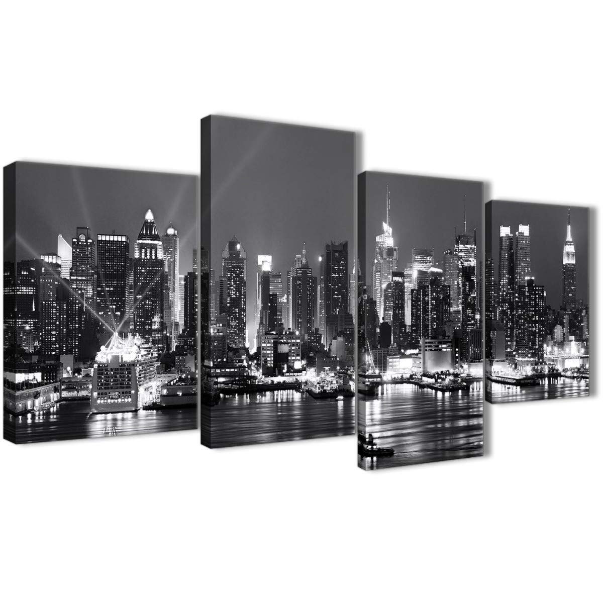 Wallfillers Large New York Hudson River Skyline Canvas Wall Art - Landscape - 4435 Black White Grey - 130cm Set of Pictures