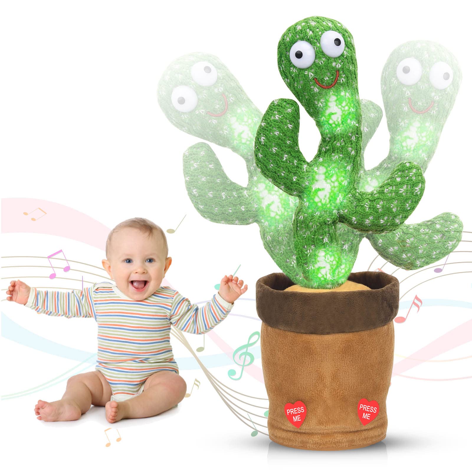 Dancing Cactus, Talking Cactus Toy, Sunny The Cactus Toy Repeat What You Say, Dancing Cactus Toys with Recording, Singing and Glowing, Electric Cactus Toy for Kids Baby Toy, 120 Songs Plush Toy