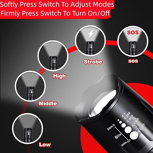 Miniatura 3 de Paquete de 2 linternas tácticas LED, linternas superbrillantes de 1000 lúmenes, luz de flash de mano de alta intensidad con 5 modos, enfoque