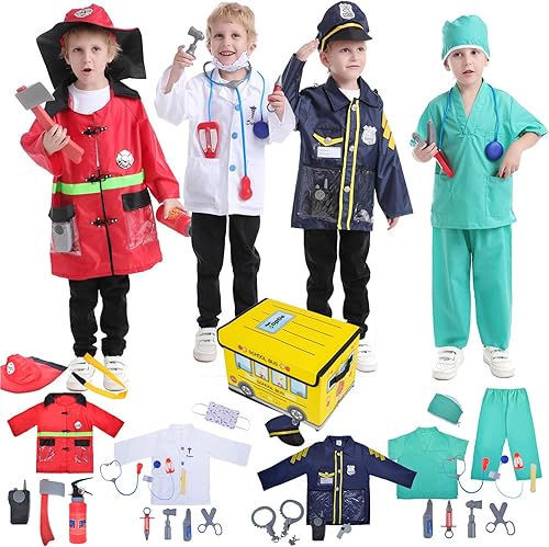 TOPTIE 4 juegos de disfraces para niños con accesorios uniformes de bombero de policĂa mĂ©dico cirujano regalos de Navidad para niños y niñas TOPTIE 4 juegos de disfraces para niños con accesorios uniformes de bombero de policĂa mĂ©dico cirujano regalos de Navidad para niños y niñas
