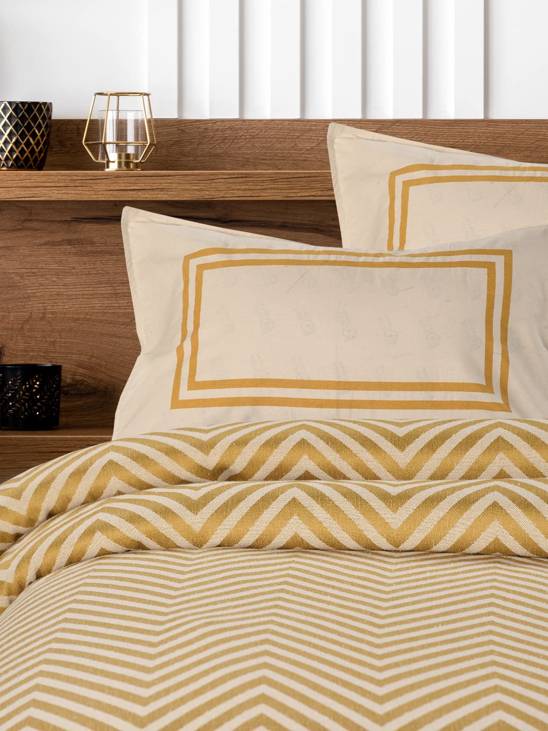 SARAL HOME EASY LIVING Soft 200 TC Cotton King/Queen Chevron Designer Breathable & Wrinkle Free Bedsheet for Double Bed- 1 Queen Size Bedsheet with 2 Pillow Covers (Yellow, 90"X100")-picture-15
