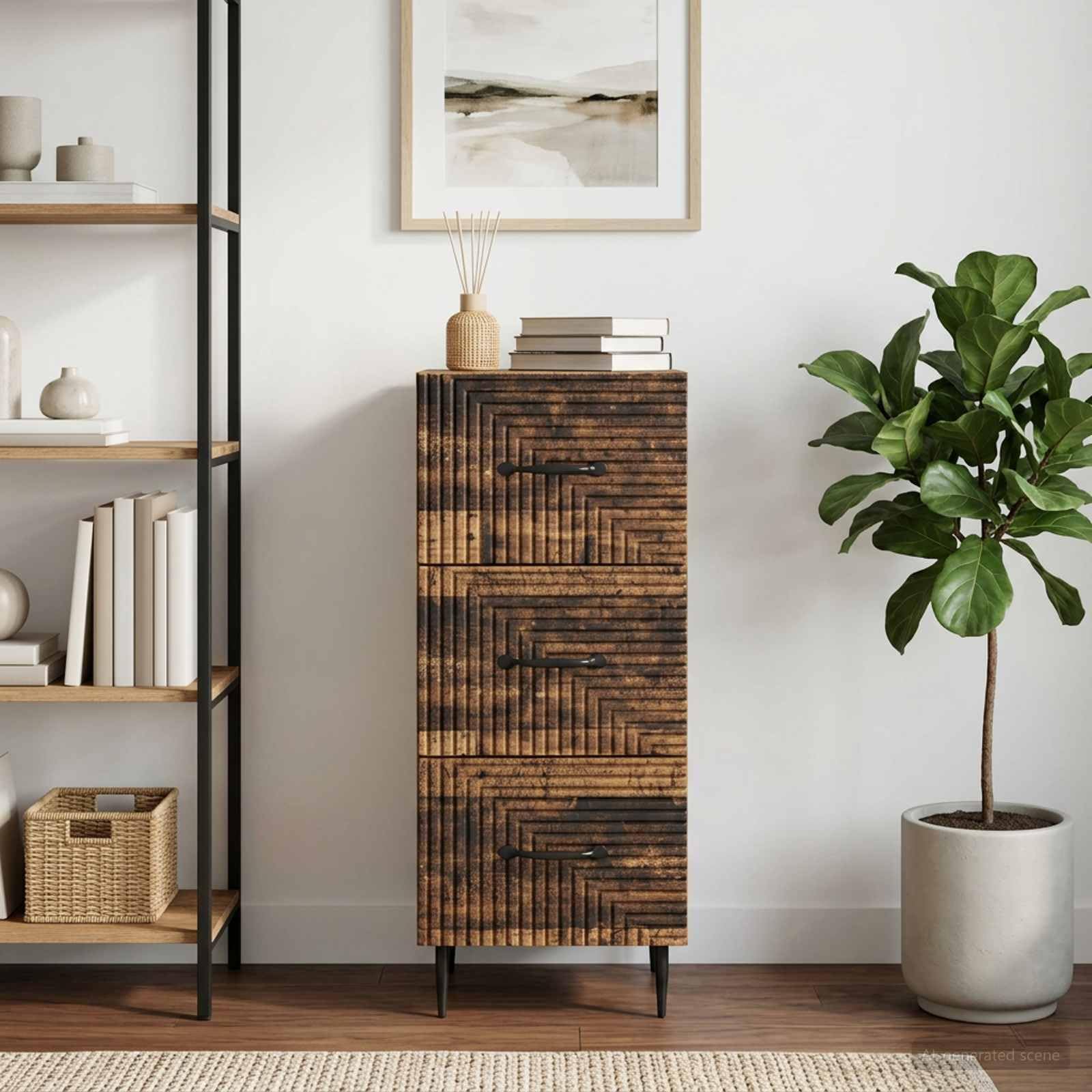 Cassettiera in legno anticato, 33 x 34,5 x 89,5 cm, con 3 cassetti, versatile, per ufficio, corridoio, officina, magazzino e casa
