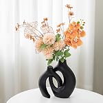 Levvohd Black Hollow Ceramic Vase Set of 2, Snuggle Round Boho Donut Modern Vase Nordic Minimalist Decorative Vase for Modern Trendy Home Table Centerpiece Decor (W 6.3" X H 8")
