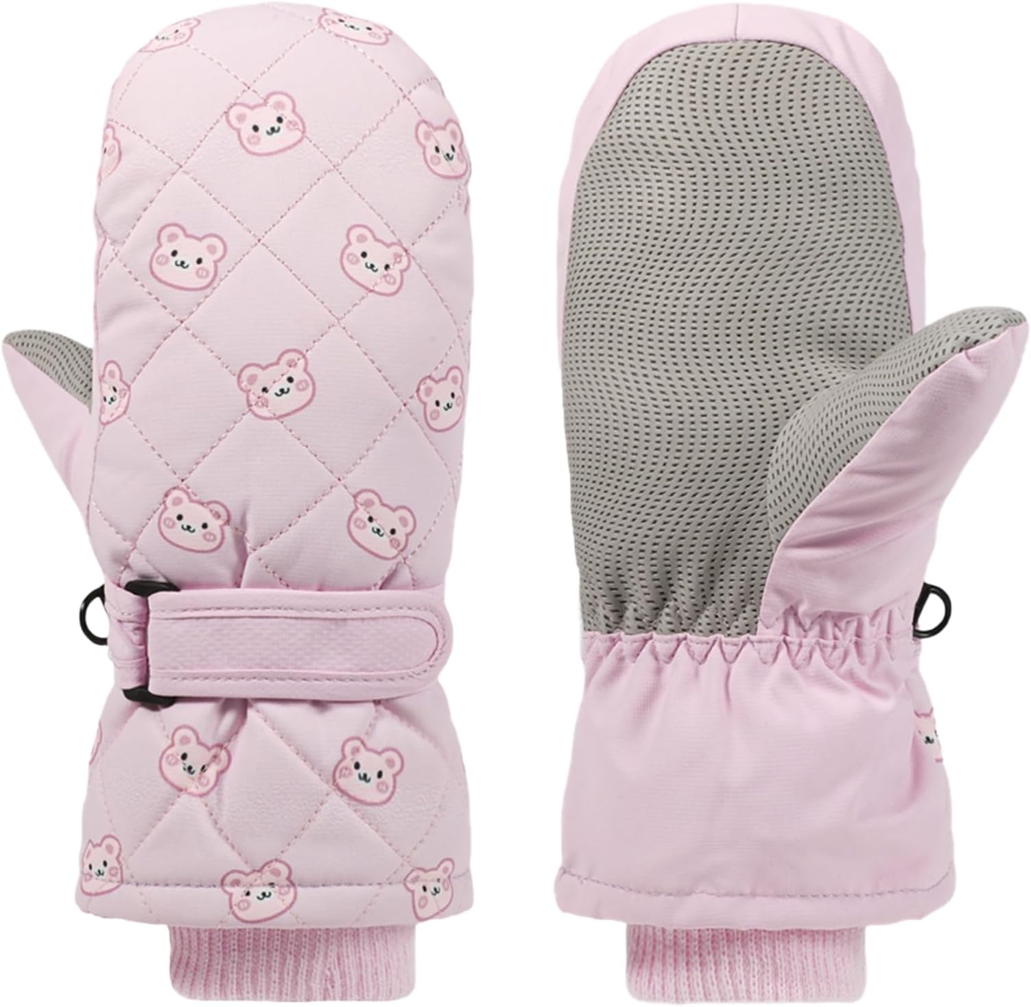 Toddler Winter Ski Gloves Waterproof Snowboard Mittens Anti Slip Plush Thermal Warm Cute Bear Gloves for Kids Children Girls Boys 4-7 Years