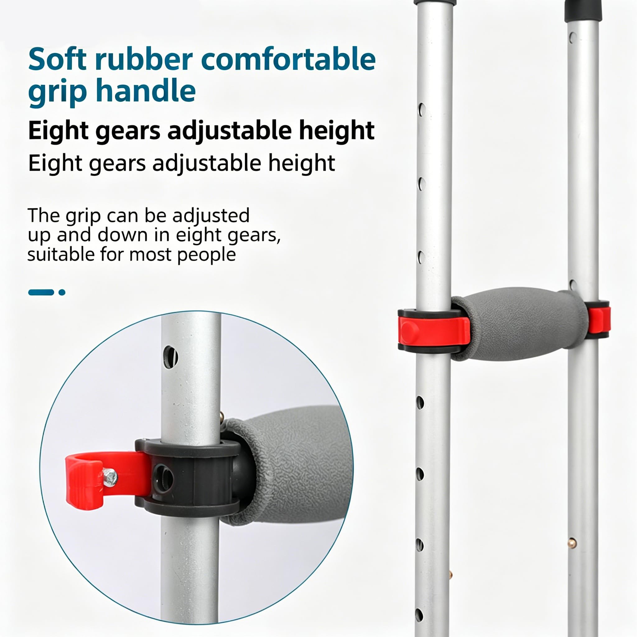 Muletas Axilares Ajustables en Altura, 1 Par Plegables de Aluminio, 150 KG Carga, Almohadillas Suaves para Adultos, Lesionados y Rehabilitación