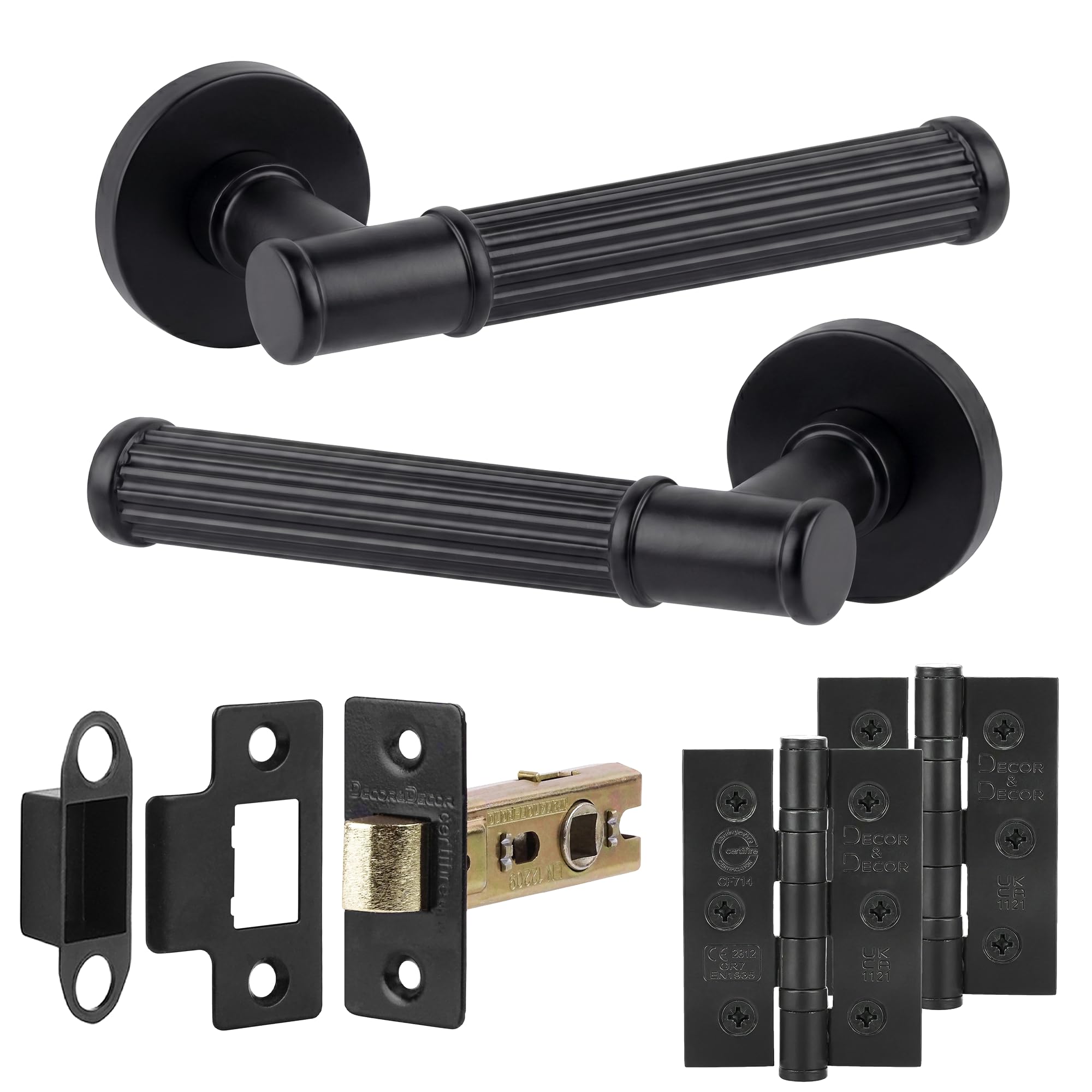 Decoranddecor Matt Black Leto Internal Door Handles, Hinge Kit 76Mm