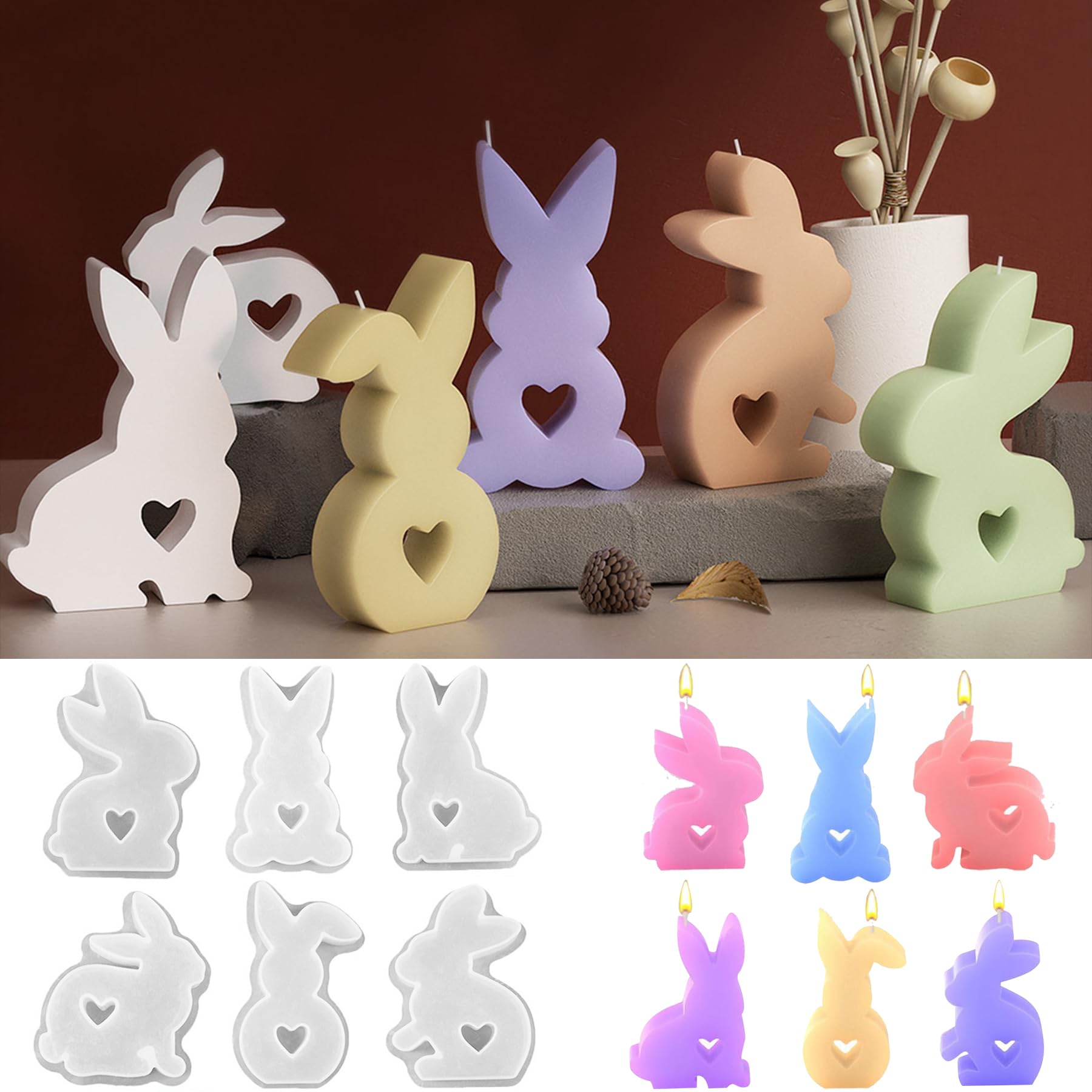 6 Stück Silikonform Ostern Hase,Silikonformen Gießformen Ostern,Silikon Gießform Ostern,Silikonformen Gießformen Ostern Hase,DIY Hasen Silikonform Ostern,Gießform Ostern für DIY Osterhase Deko