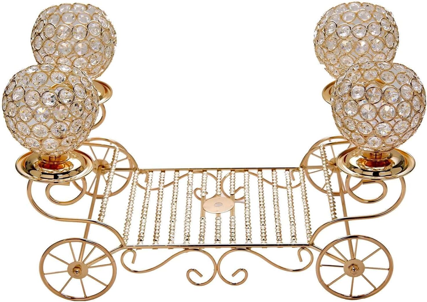 Efavormart 18" - Metallic Gold Cinderella Carriage Crystal Candle Holder Centerpiece for Wedding, Dining Table, Party, Event, Home Decor