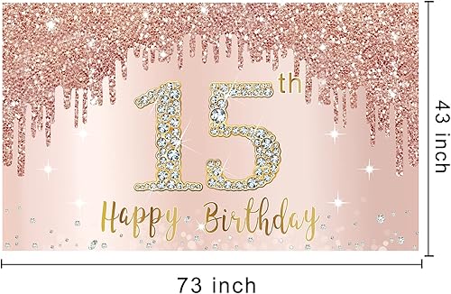 Miniatura 20 de Cartel de feliz cumpleaños número 100 para mujer, decoración de fondo de oro rosa para fiesta de cumpleaños número 100, póster rosa de cumpleaños