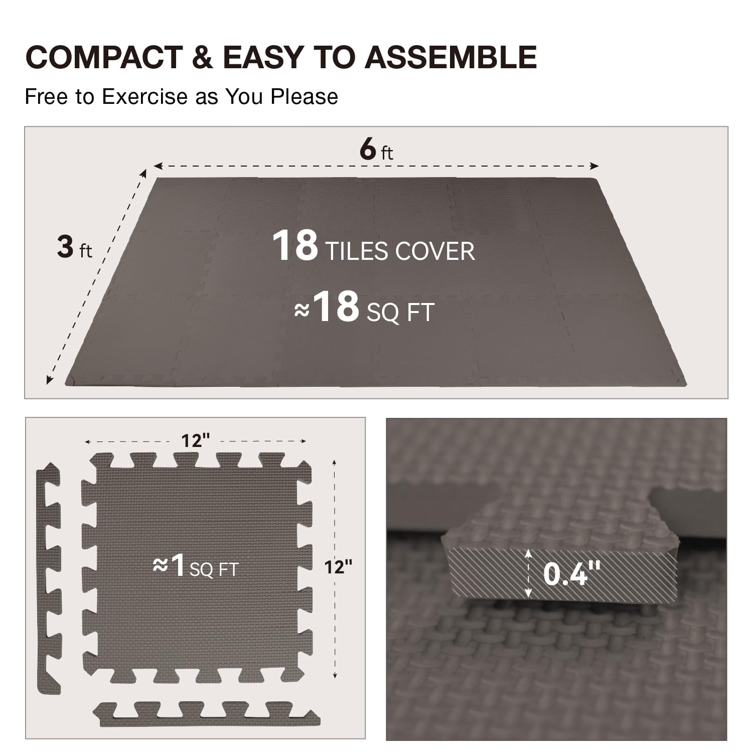 AIRHOP Set da 18 Pezzi Tappeto Palestra Puzzle in EVA ad Alta Densità, Ammortizzante e Antiscivolo, Ideali per Fitness, Yoga e Sport, Perfetti per Home Gym e per il Pavimento della Palestra, 30x30 cm
