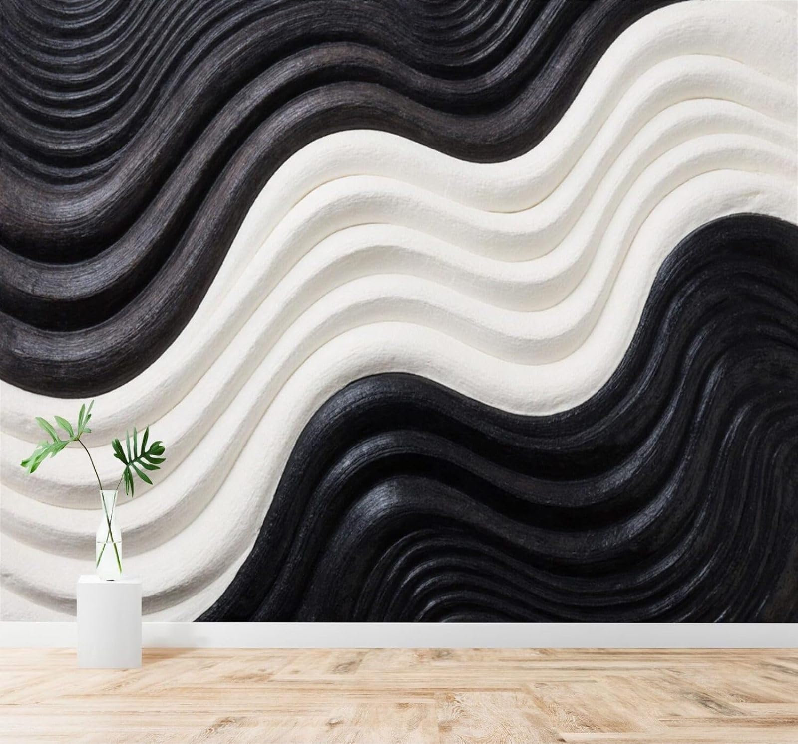 Tzxztt 400Cm×280Cm(B×H) Abstract Black And White Wavy Texture Minimalist Art Pattern Modern 3D Wallpaper Premium Textured Silk Neutral Tones Material Ideal For Living Room Bedroom-400Cm×280Cm