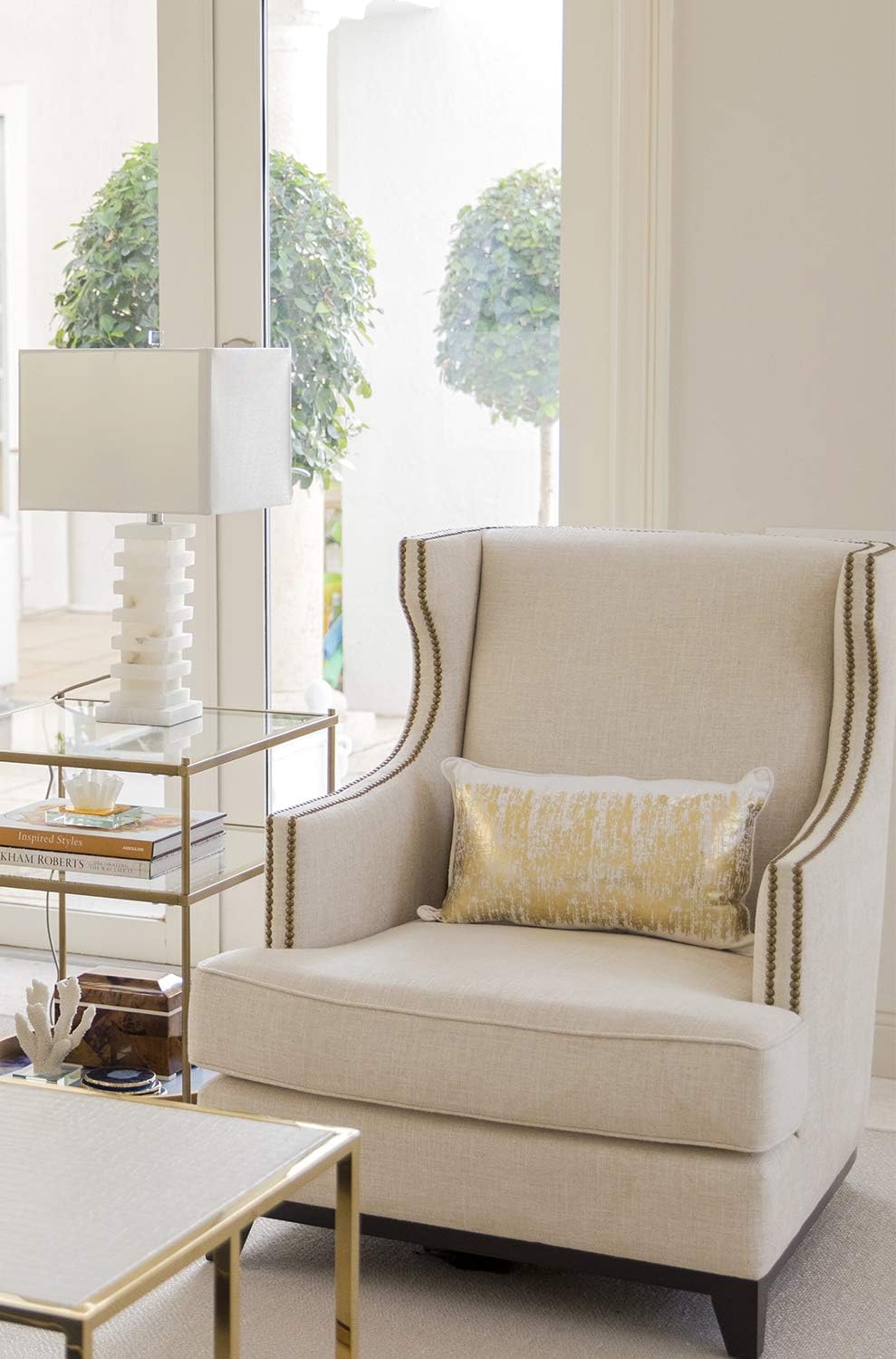 Fennco Styles Agatha Collection Glamorous Metallic Banded 100% Cotton Down Filled Throw Pillow 12" W x 20" L – Gold Cushion for Home, Couch, Bedroom, Living Room, Office and Holiday Décor