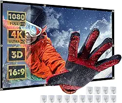 Tela para Projetor Yedelna, 150 Polegadas, Projeção Dupla Face, 330x187cm, Poliéster Branco, 179° de Visão, Montagem em Tripé ou no Chão