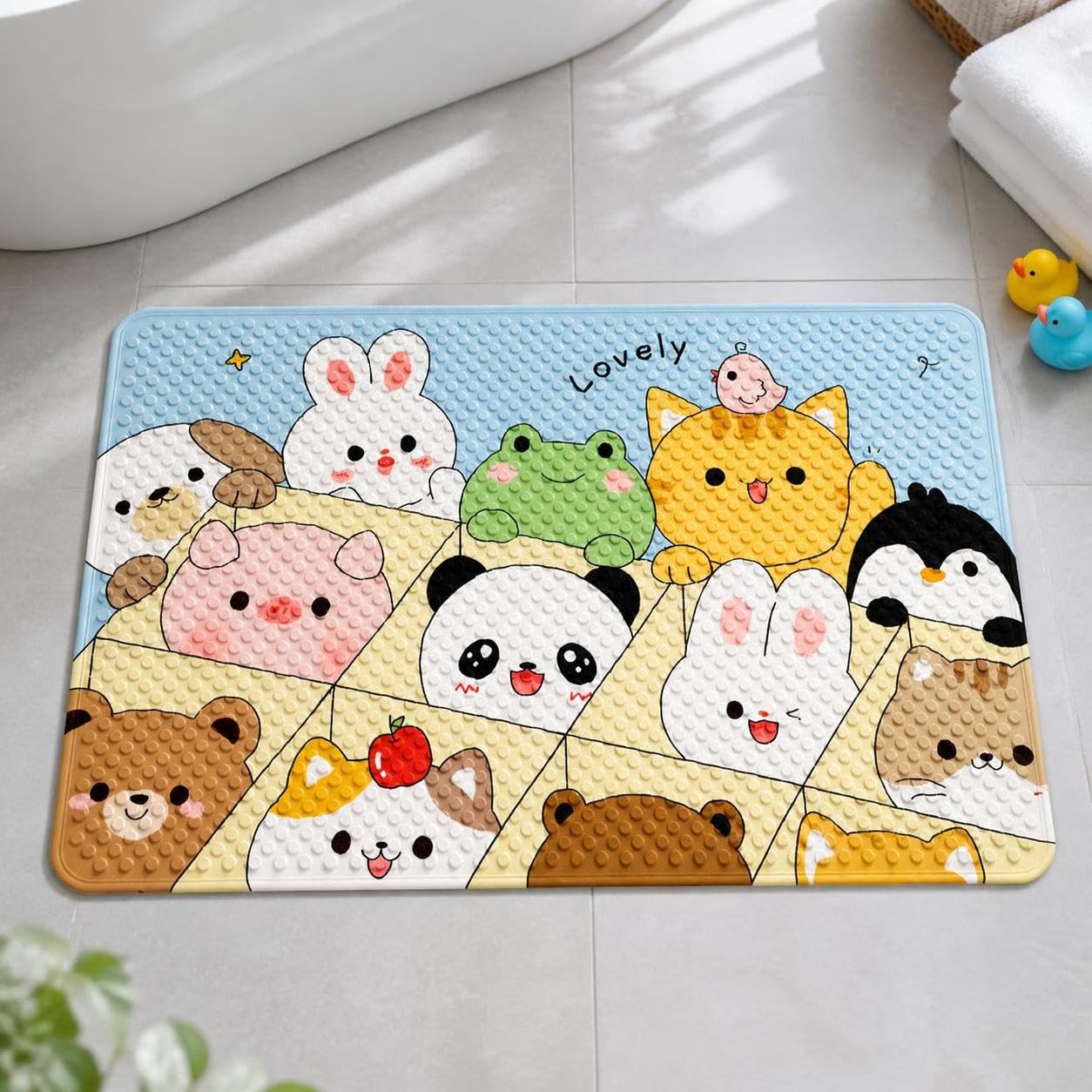 Tappeto Bagno Antiscivolo Bambini, 惬意时光-竹子熊猫, 60X90cm | In PVC resistente, funzione massaggiante piedi, con ventose per presa sicura, lavabile con acqua, per la doccia, per vasca