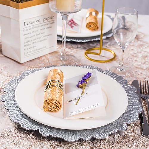 Miniatura 7 de MAONAME Platos redondos plateados de 13 pulgadas, cargadores de placa de arrecife, juego de 6, cargadores de mesa de plástico para platos de cena,