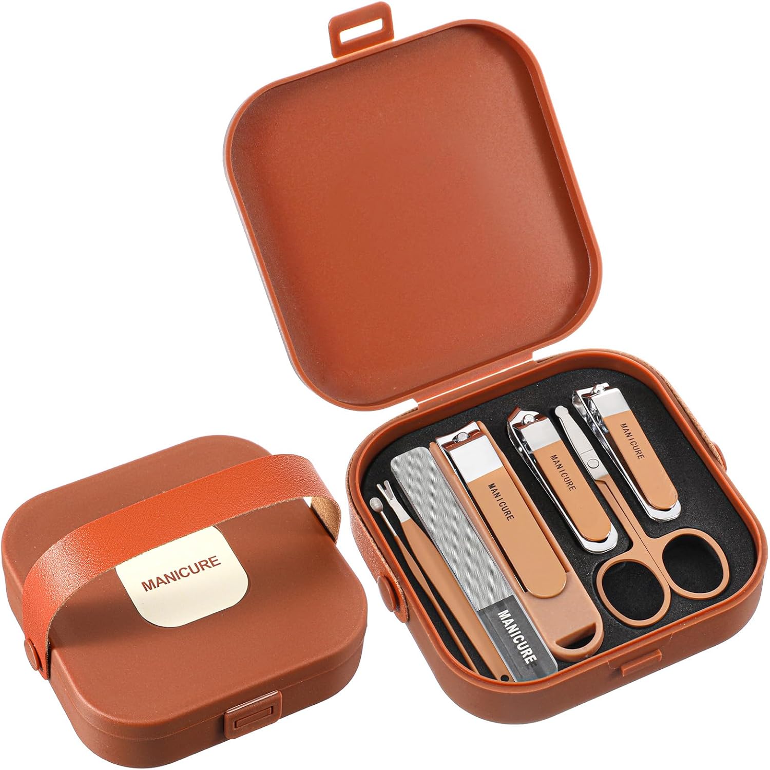 Manicure Nail Clippers Set, 7 Piece Stainless Steel Men’s Nail Grooming Kit with Travel Case Nails Care Tools Gift for Men Husband Boyfriend Parents Women (Coffee Color)