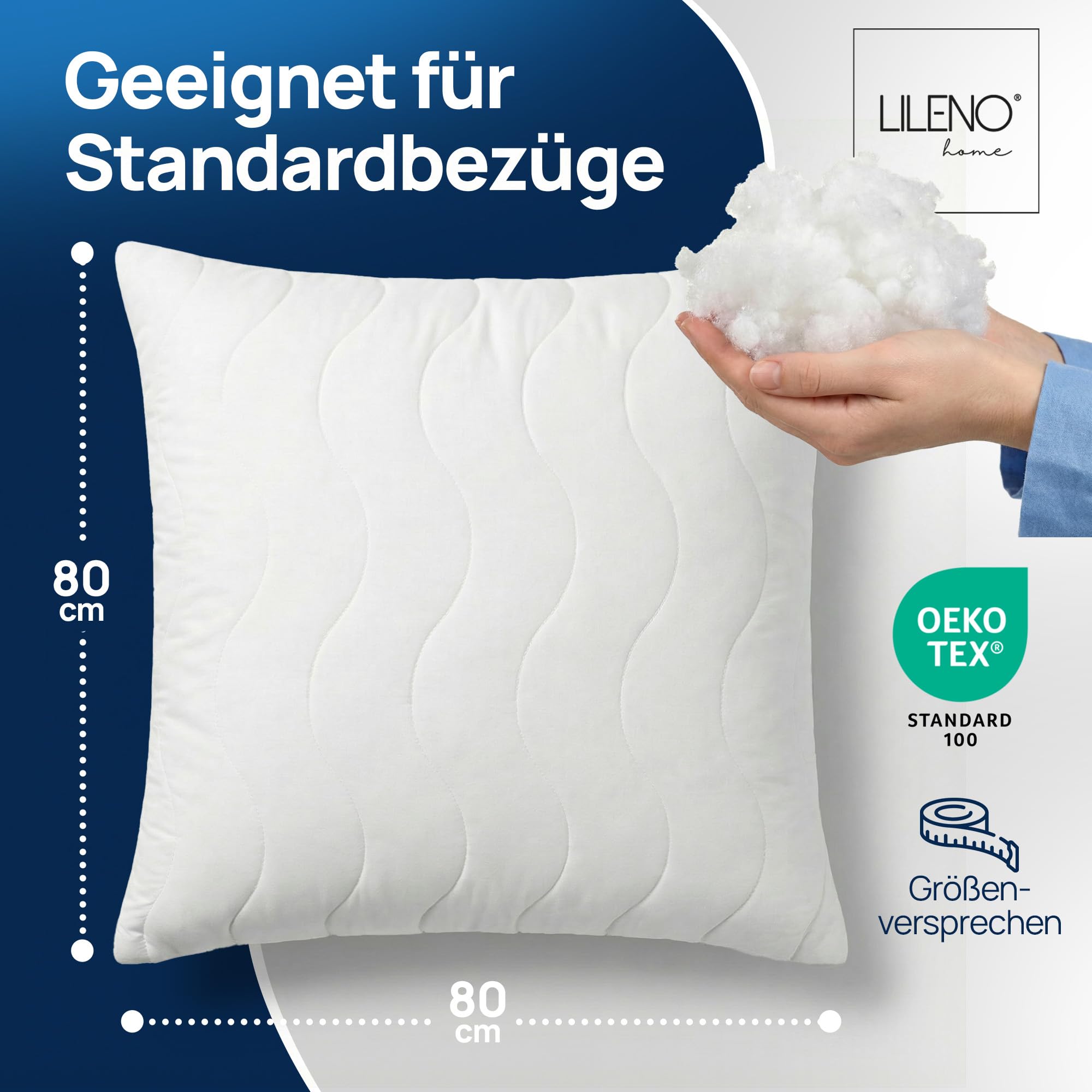 LILENO HOME Allergiker Kopfkissen 80x80 2er Set – 95°C waschbar, Oeko-Tex Made in DE – anpassbar Kissen 80x80