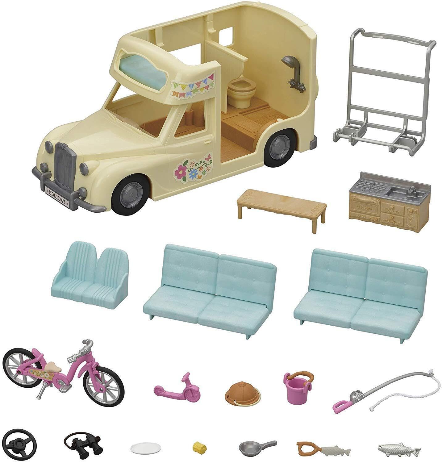 Sylvanian Families - Le camping car - Set + de 17 accessoires - Plongez dans l'univers de la famille Sylvanian - Véhicule pour figurines miniatures - Jouet enfant 3 ans et + - 5454