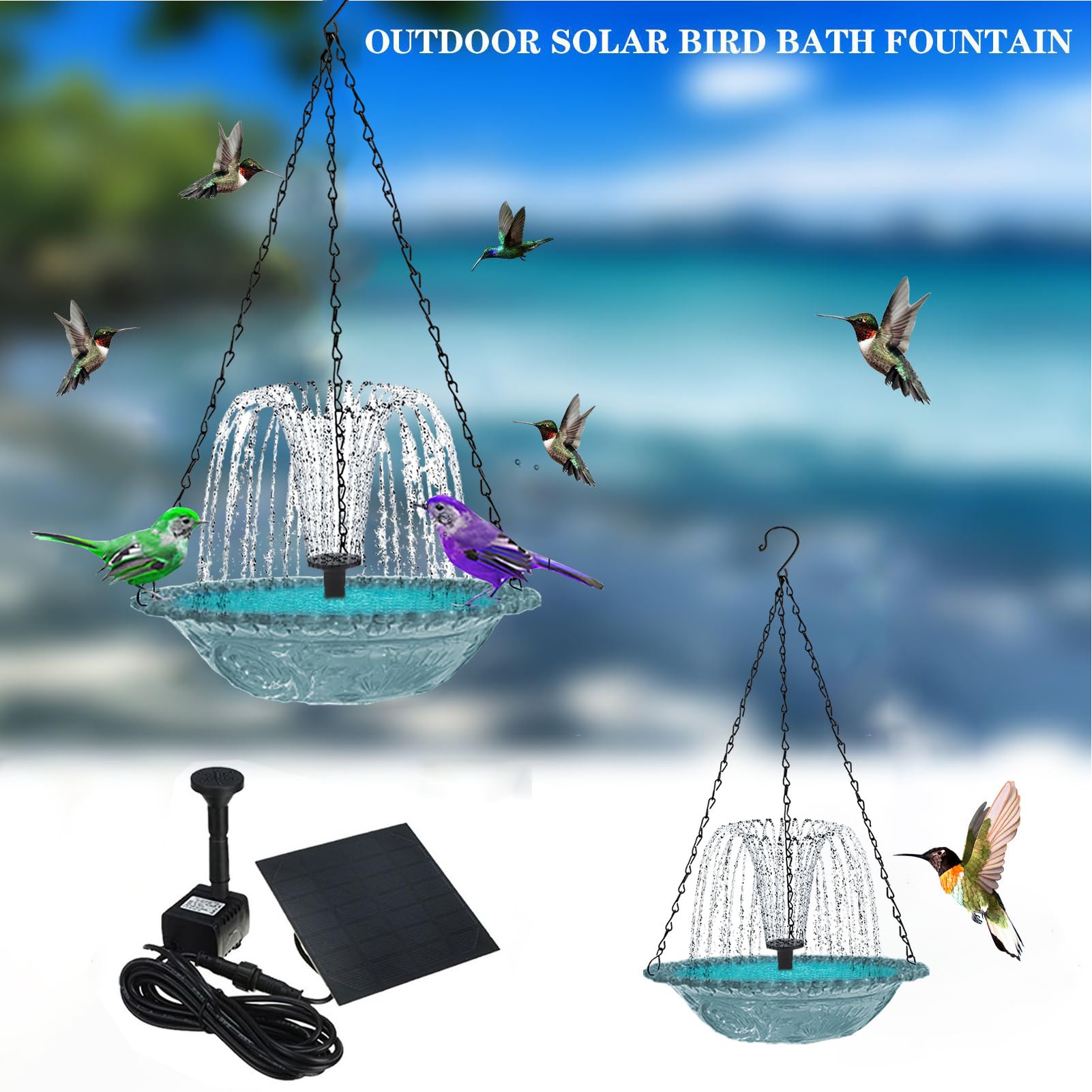 Fontana solare per uccelli – Pompa per abbeveratoio per uccelli a energia solare, decorazione da giardino per bambini, amanti degli animali della natura, giardino, terrazza