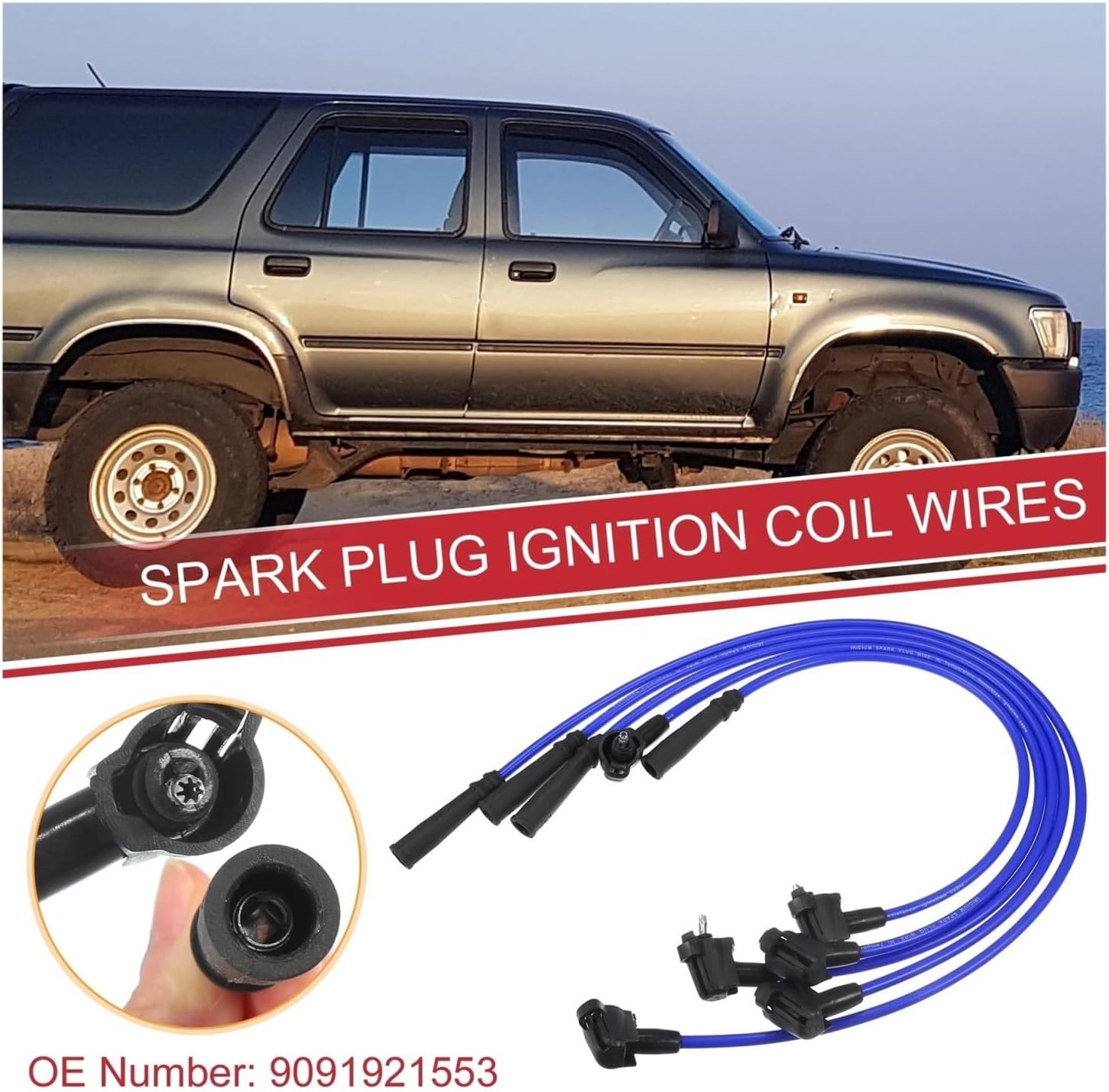 Car Spark Plug Coil Wires Ignition Coil Harness Cable 7mm Compatible with Toyota 4Runner 1994-1995 No.9091921553 - Pack of 5