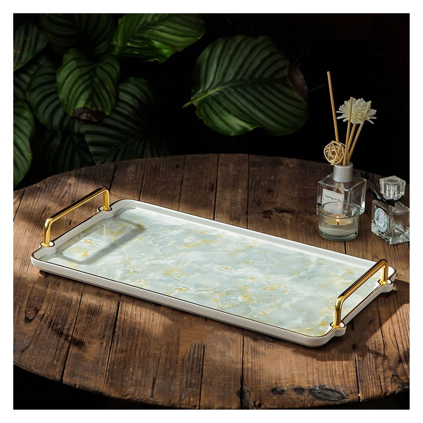 Bandejas Bandejas de Almacenamiento de cerámica Pintura Moderna Americana Placas de té Placas de Postre Joyería Joyería Cosmética Pantalla Bandeja Tray (Color : A-39x22cm)