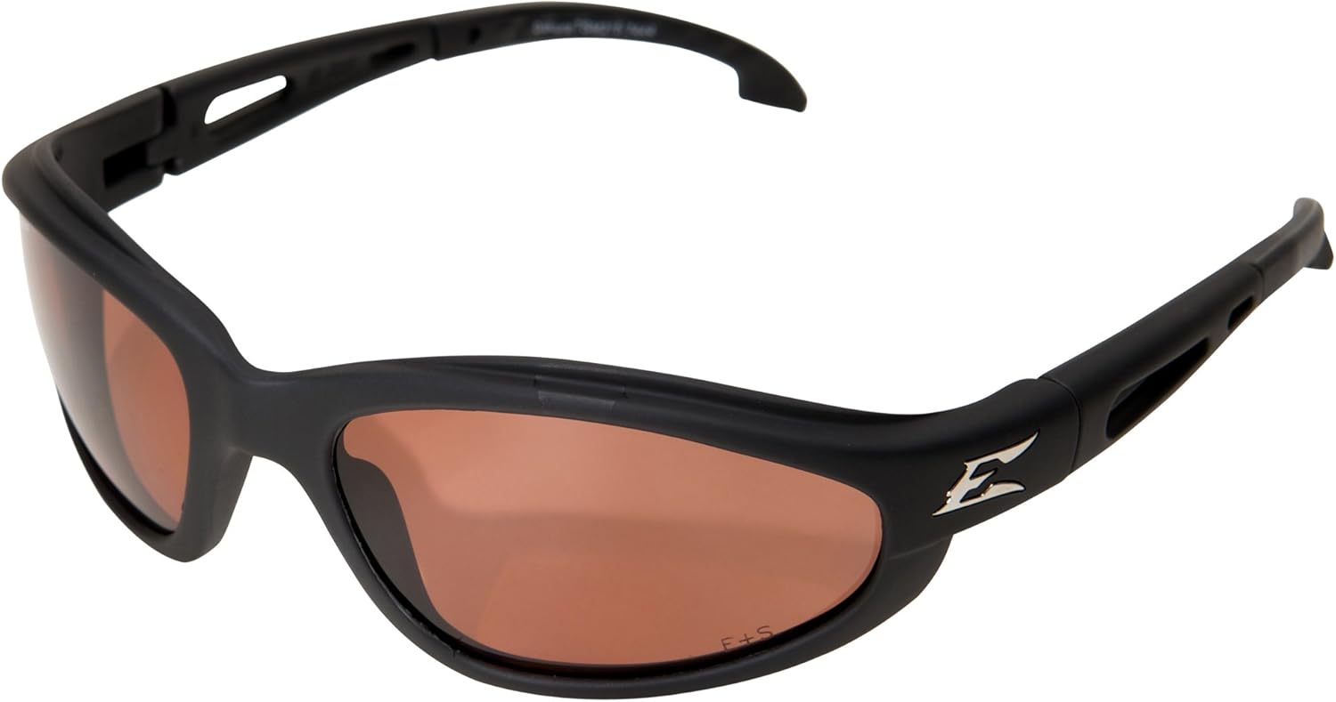 Flash Deals - 50% OFF Edge TSM215 Dakura Polarized Wrap-Around Safety Glasses, Anti-Scratch, Non-Slip, UV 400, Military Grade, ANSI/ISEA & MCEPS Compliant, 5.04 Wide, Matte Black Frame / Copper Lens