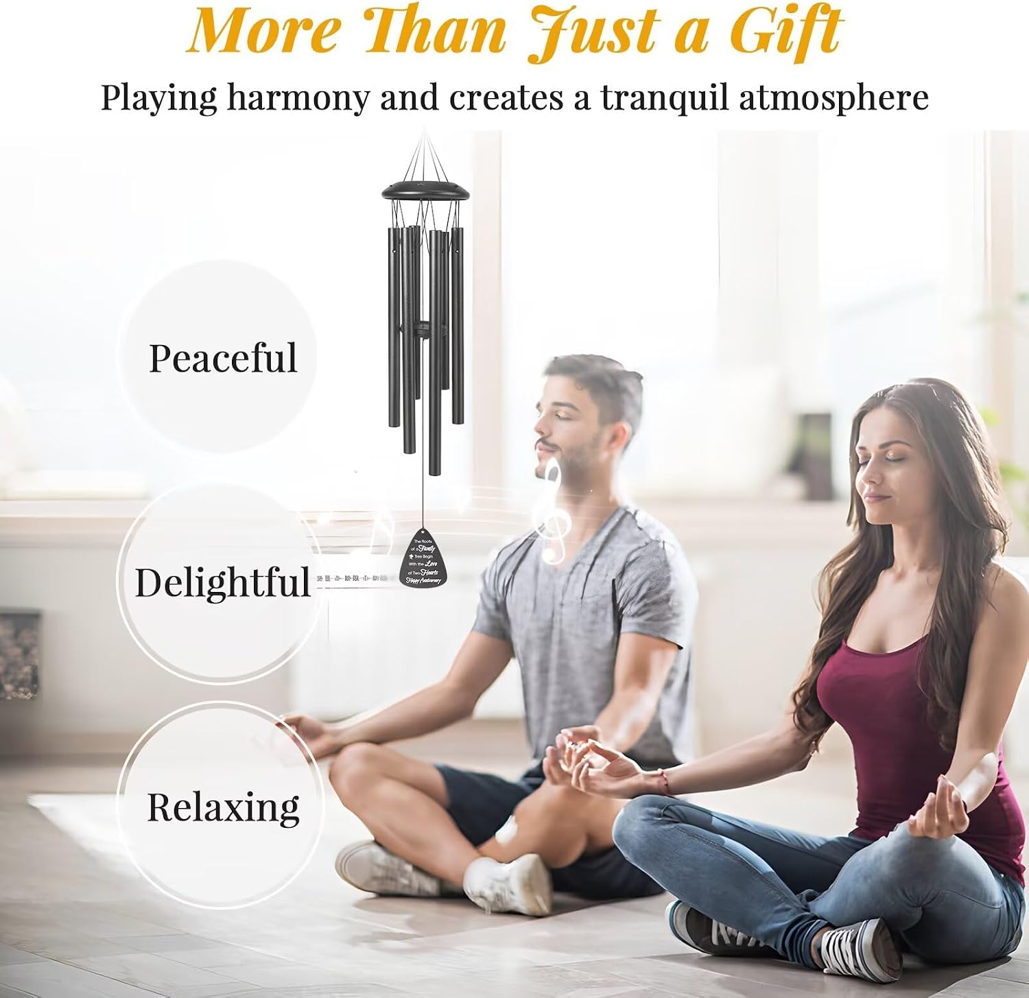 Happy Anniversary Wind Chimes Gifts for Men Women,Romantic Anniversary for Couples, Wife, Husband, Parents, Friends, Happy Anniversaries Decorations, 25'' Wind Chimes Black Gifts